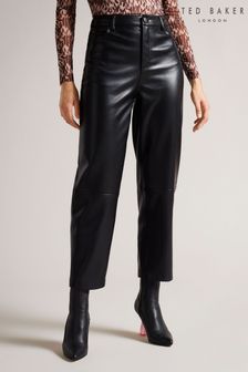 Ted Baker Plaider Black Panelled Straight Leg PU Trousers (D57143) | €173
