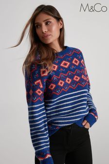 M&co Blue Stripe Fairisle Pattern Knit Jumper (D57418) | 48 €