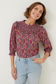 FatFace Red Sienna Retro Ditsy Smock Top (D57885) | €25