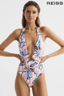 Reiss Multi Isabel Plunge Neck Abstract Print Swimsuit (D57922) | €112