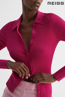 Reiss Pink Sandy Ribbed Button Through Shirt (D57939) | TRY 2.953