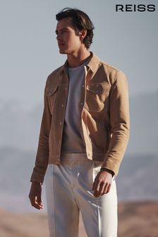 Reiss Sand Noa Suede Button-Through Trucker Jacket (D57969) | $623