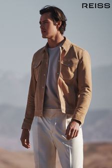 Reiss Sand Noa Suede Button-Through Trucker Jacket (D57969) | ₪ 2,756