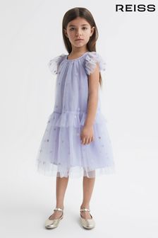 Reiss Lilac Fifi Senior Tulle Embroidered Dress (D57983) | OMR56