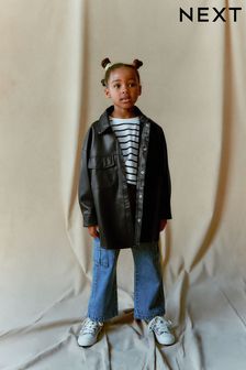 Črna PU - Prevelika jakna (3–16 let) (D58191) | €18 - €23