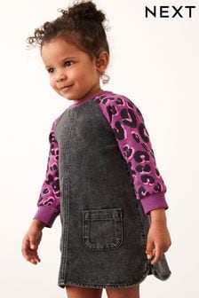 Violett mit Animalprint - Denim-Kleid mit Raglanärmeln (3 Monate bis 8 Jahre) (D58230) | 12 € - 14 €