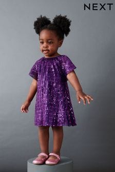 Purple Sequin Party Angel Sleeve Dress (3mths-8yrs) (D58257) | €10 - €13
