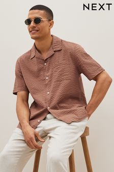 Tan Brown Cuban Collar Textured Shirt (D58271) | €11