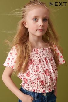 Red Floral Shirred Cotton Blouse (3-16yrs) (D58300) | €9 - €13