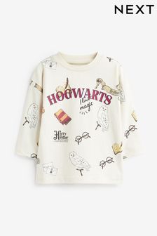 Hogwarts Ecru Cream Long Sleeve License T-Shirt (3mths-8yrs) (D58662) | kr152 - kr182