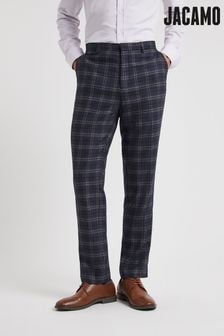 JACAMO NAVY Blue Textured Window Pane Check Suit: Trousers (D58924) | 38 €