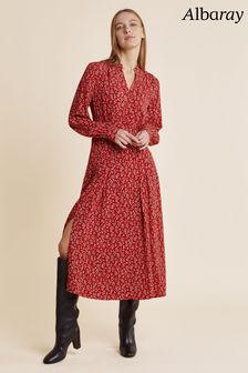 Красное платье-рубашка с принтом тюльпанов Albaray (D58983) | €65