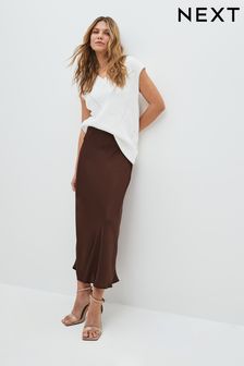 Chocolate Brown Satin Midi Skirt (D59115) | €15