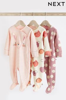 Pink Cotton Baby Sleepsuits 3 Pack (0-2yrs) (D59174) | $41 - $45