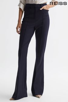 Reiss Navy Dylan Petite Flared High Rise Trousers (D59210) | SGD 380