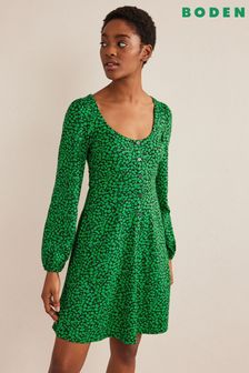 Boden Green Button Front Jersey Mini Dress (D59282) | DKK402