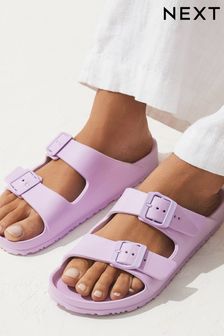 Purple EVA Double Strap Flat Slider Sandals with Adjustable Buckles (D59603) | $30