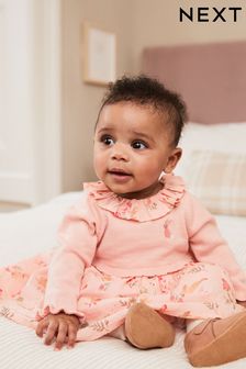 粉色小兔 - 嬰兒棉質嬰兒裝小兔圖案刺繡2合1洋裝 (0個月至2歲) (D59631) | NT$930 - NT$1,020