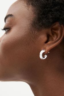 Silver Tone Small Chubby Hoop Earrings (D59661) | $9
