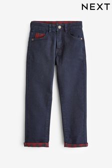 Dark Blue Red Check Turn-Up Jeans (3-16yrs) (D60056) | €16 - €21