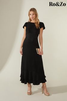 Ro&zo Black Phoebe Scoop Back Peplum Hem Dress (D60087) | 93 €