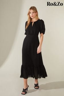 Ro&zo Black Textured Keyhole Midi Dress (D60089) | €62