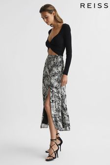 Reiss Black Katia Printed Slip Midi Skirt (D60336) | 211 €