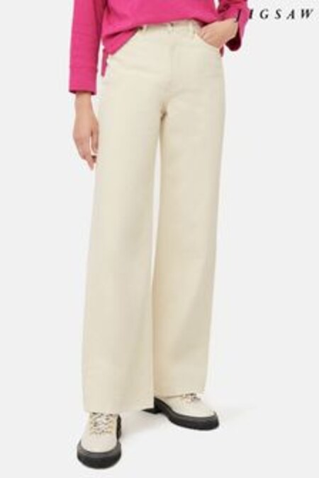 Jigsaw Cream Balfour Long Wide Leg Jeans (D60408) | $157
