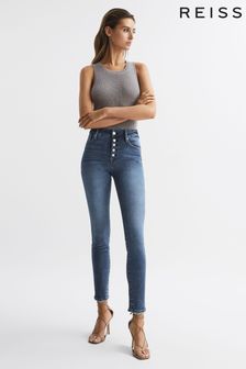 Reiss Indigo Good American Exposed Button Skinny Jeans (D60428) | €184