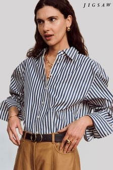 כחול  - Jigsaw Cotton Poplin Stripe Shirt (D60441) | ‏578 ‏₪