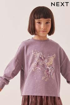 Purple Confetti Dance Ruche Back Long Sleeve T-Shirt (3-16yrs) (D60521) | €11 - €16