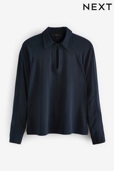Navy Blue Woven Mix Long Sleeve Overhead Shirt (D60545) | €12