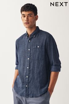 Blue Textured Long Sleeve Shirt (D60549) | $55