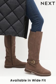 Brown Forever Comfort® Buckle Detail Knee High Boots (D60698) | BGN 157