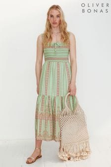 Oliver Bonas Green Awakening Border Print Midi Dress (D60744) | €51