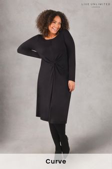 Черное трикотажное платье-футболка с декоративным узлом Live Unlimited Curve (D60748) | €31
