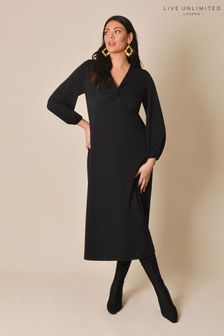 Czarna teksturowana sukienka midi plus size marki Live Unlimited, wykonana z dżerseju, ze skręconym przodem (D60751) | 173 zł