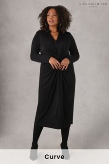 Черное трикотажное платье с перекрученной отделкой Live Unlimited Curve (D60769) | €55