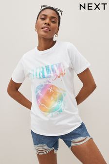 White Nirvana Graphic Short Sleeves Crew Neck T-Shirt (D60870) | 92 zł