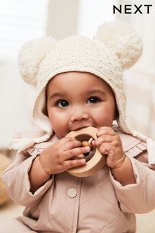 Creme - Baby Trapper-Mütze mit zwei Bommeln (0 Monate bis 2 Jahre) (D61057) | CHF 12