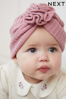 Fiołkoworóżowy - Dzianinowa czapka niemowlęca w kształcie turbanu (0m-cy-2lata) (D61072) | 43 zł