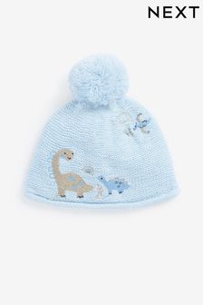 Blue Knitted Pom Dino Hat (0mths-2yrs) (D61169) | €7
