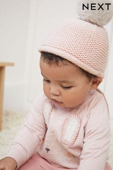 Rosa - Baby Strickmütze mit Bommel (0 Monate bis 2 Jahre) (D61199) | 6 €