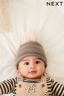 Chocolate Brown Knitted Baby Pom Hat (0mths-2yrs) (D61201) | €2