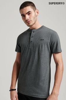 Superdry Grey Vintage Logo Embroidered Short Sleeve Henley Top (D61308) | AED75