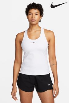 Biały - Koszulka bez rękawów Nike z logo Swoosh i wbudowanym średnio usztywnianym biustonoszem sportowym (D61497) | 315 zł