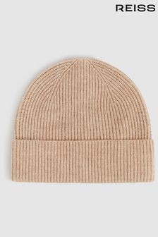 Reiss Camel Chaise Merino Wool Ribbed Beanie Hat (D61618) | €56