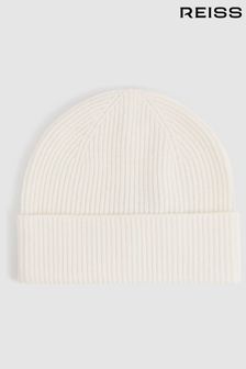 Reiss Ecru Chaise Merino Wool Ribbed Beanie Hat (D61619) | TRY 1.632