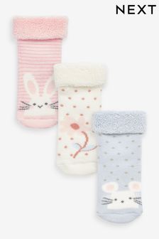 Pink/Blue Bunny Toweling Baby Socks 3 Pack (0mths-2yrs) (D61718) | OMR3