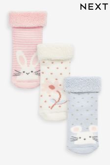 Pink/Blue Bunny Toweling Baby Socks 3 Pack (0mths-2yrs) (D61718) | €7